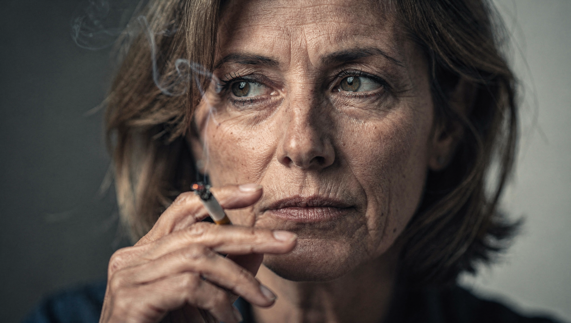 Frau ab 40 raucht – sichtbare Hautalterung durch Nikotin und Perimenopause